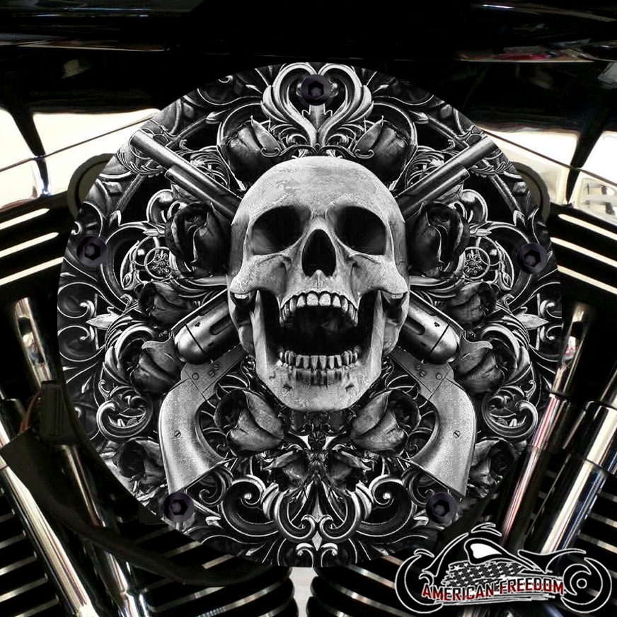 Harley Davidson High Flow Air Cleaner Cover - B&W Skull Guns